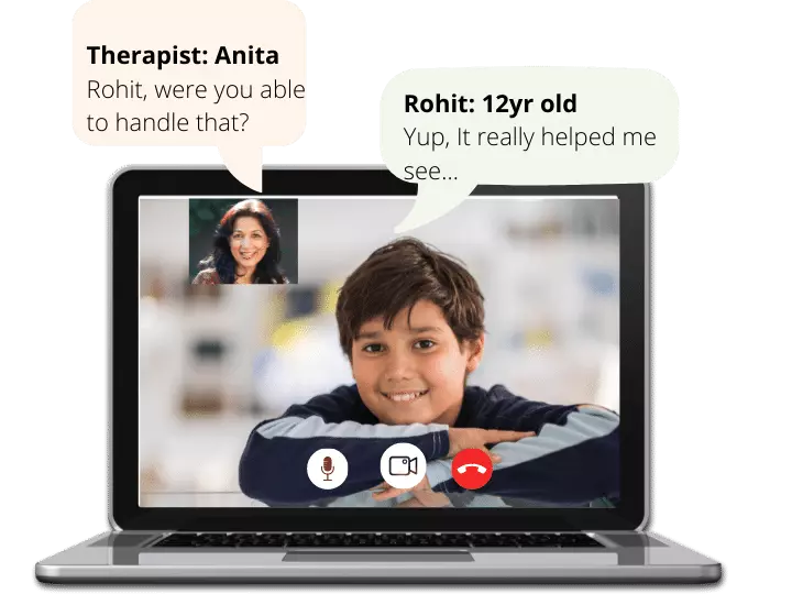 behavioral therapist in online session with a child